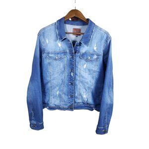 Plus Size 2X Denim Jacket Button Up Blue Wash Y2K Grunge Indie Enjean Skater